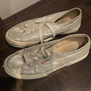 Superga silver glitter shoes with white laces